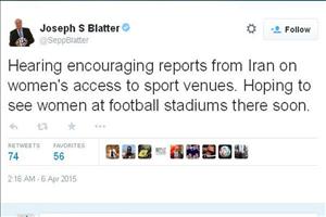 آوای ورزقان: بلاتر: خبر حضور زنان ایرانی در ورزشگاه‌ها دلگرم کننده است